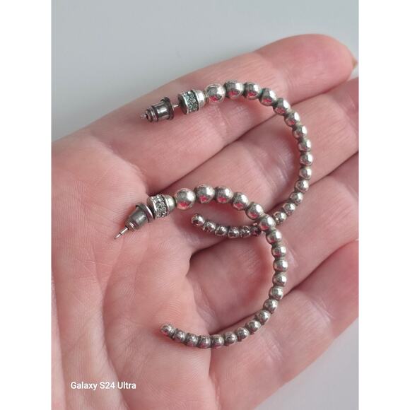 Brighton Crystal Silver Tone Ball Hoop Pierced Earrings - Picture 6 of 7